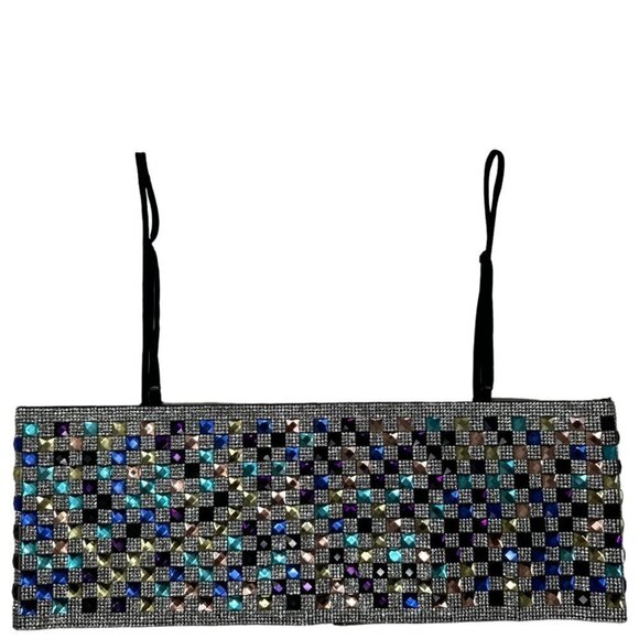 Zara Shimmery Multi-Color Stone Crop Top XS Blogger Favorite Festival Clubwear - Picture 11 of 11